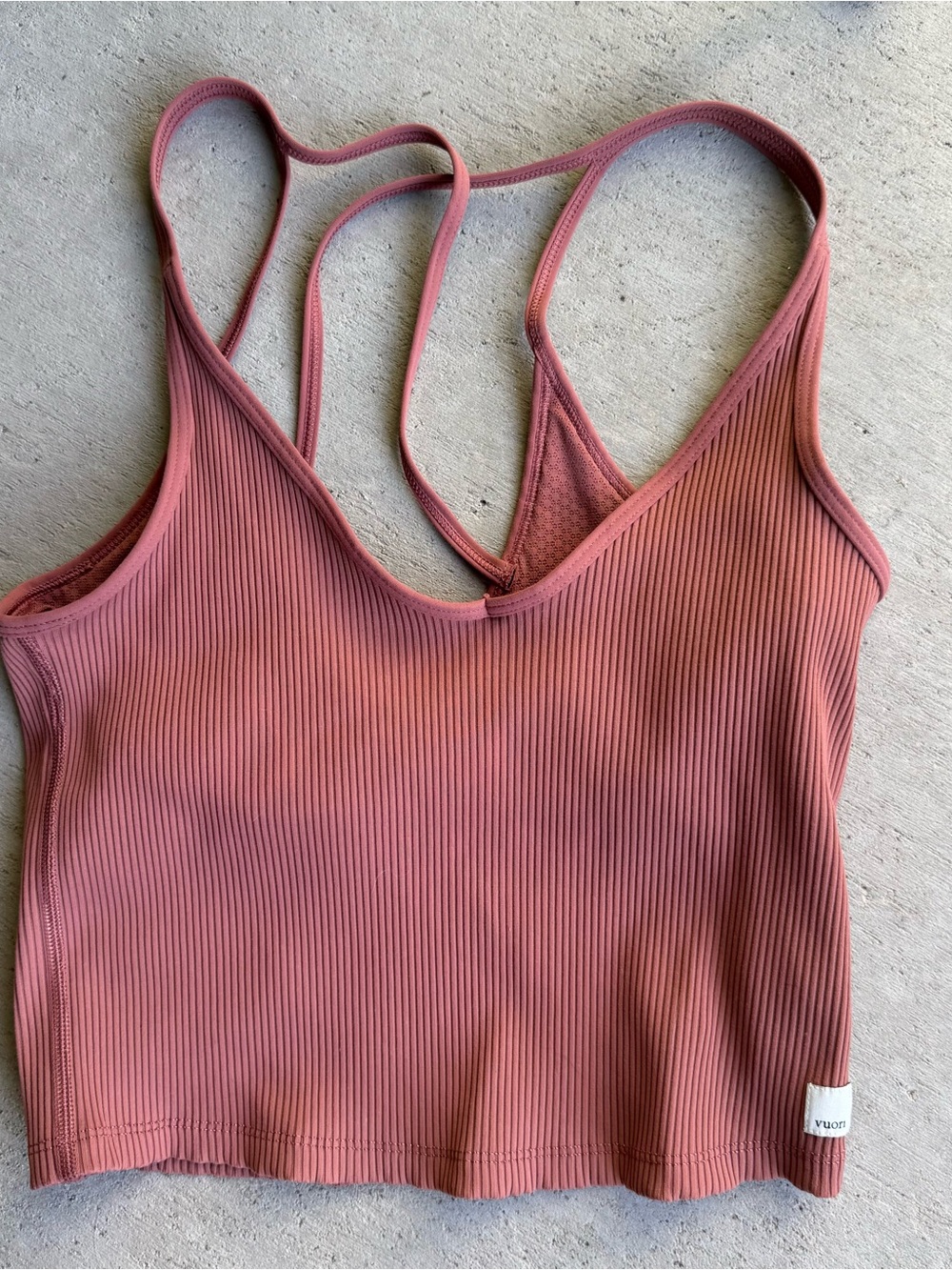 Vuori Rust Ribbed Strappy Crop Tank
